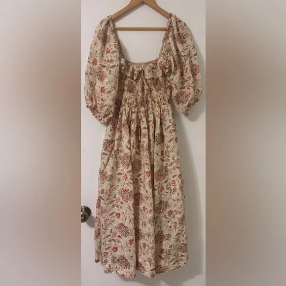 Free People Ethereal Oasis Midi Dress Ivory Floral Cottagecore Smocked Tiered S - Picture 3 of 6
